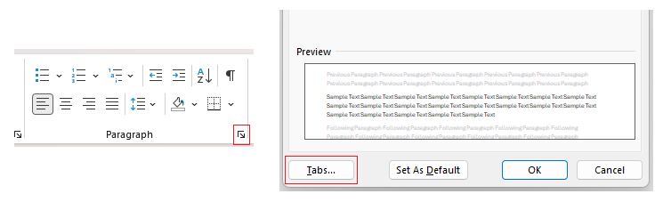 Tab options alternative navigation in Word